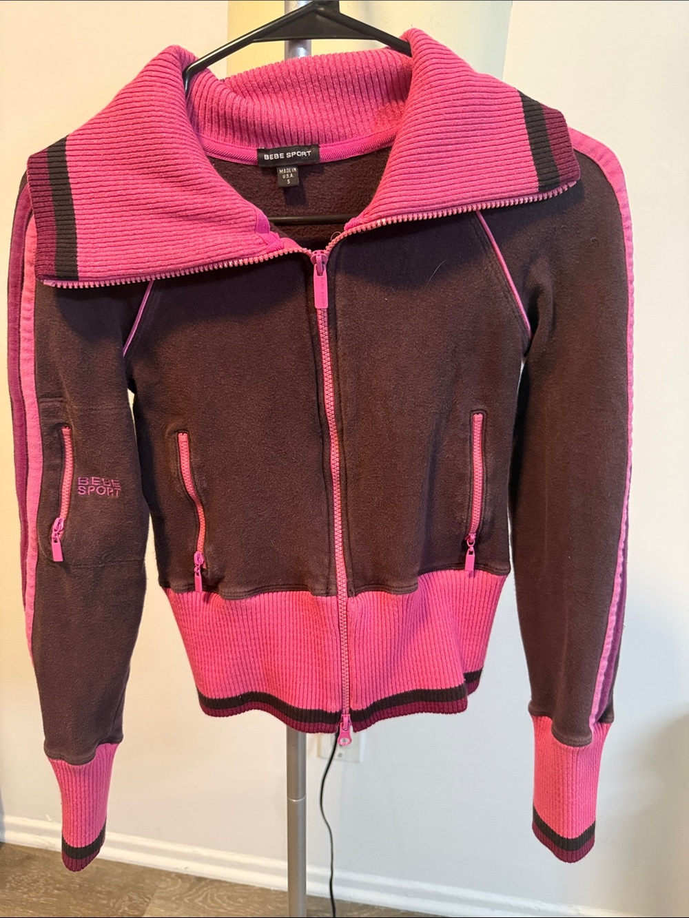 Y2K bebe Brown and Pink Zip-Up Bomber Jacket